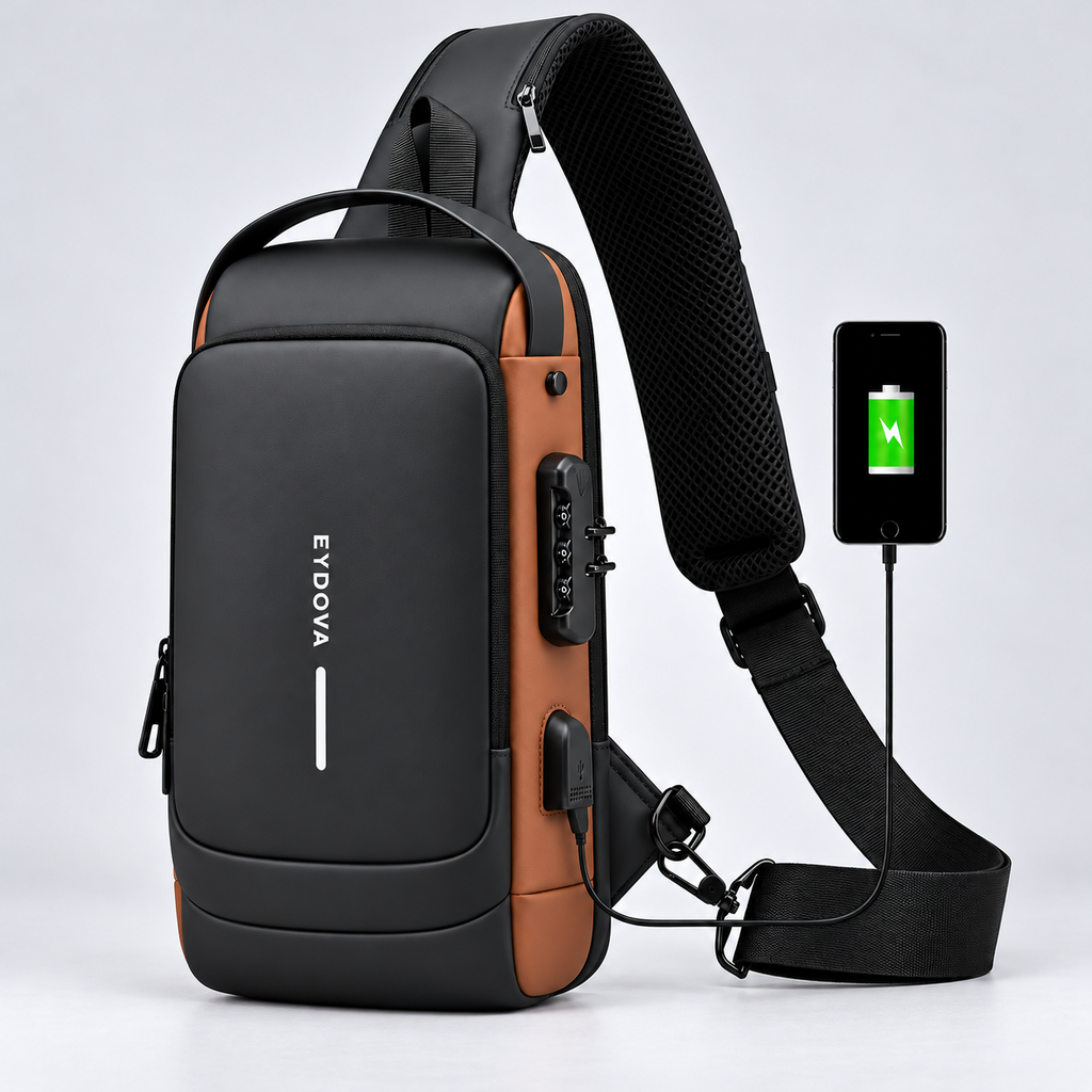EYDOVA Anti-Theft Smart Sling Bag - Black and Brown