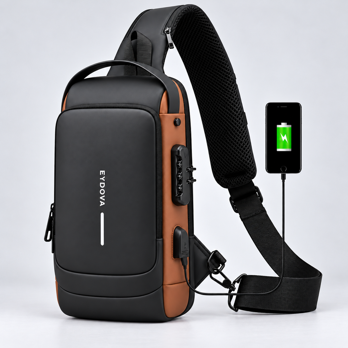 EYDOVA Anti-Theft Smart Sling Bag - Black and Brown