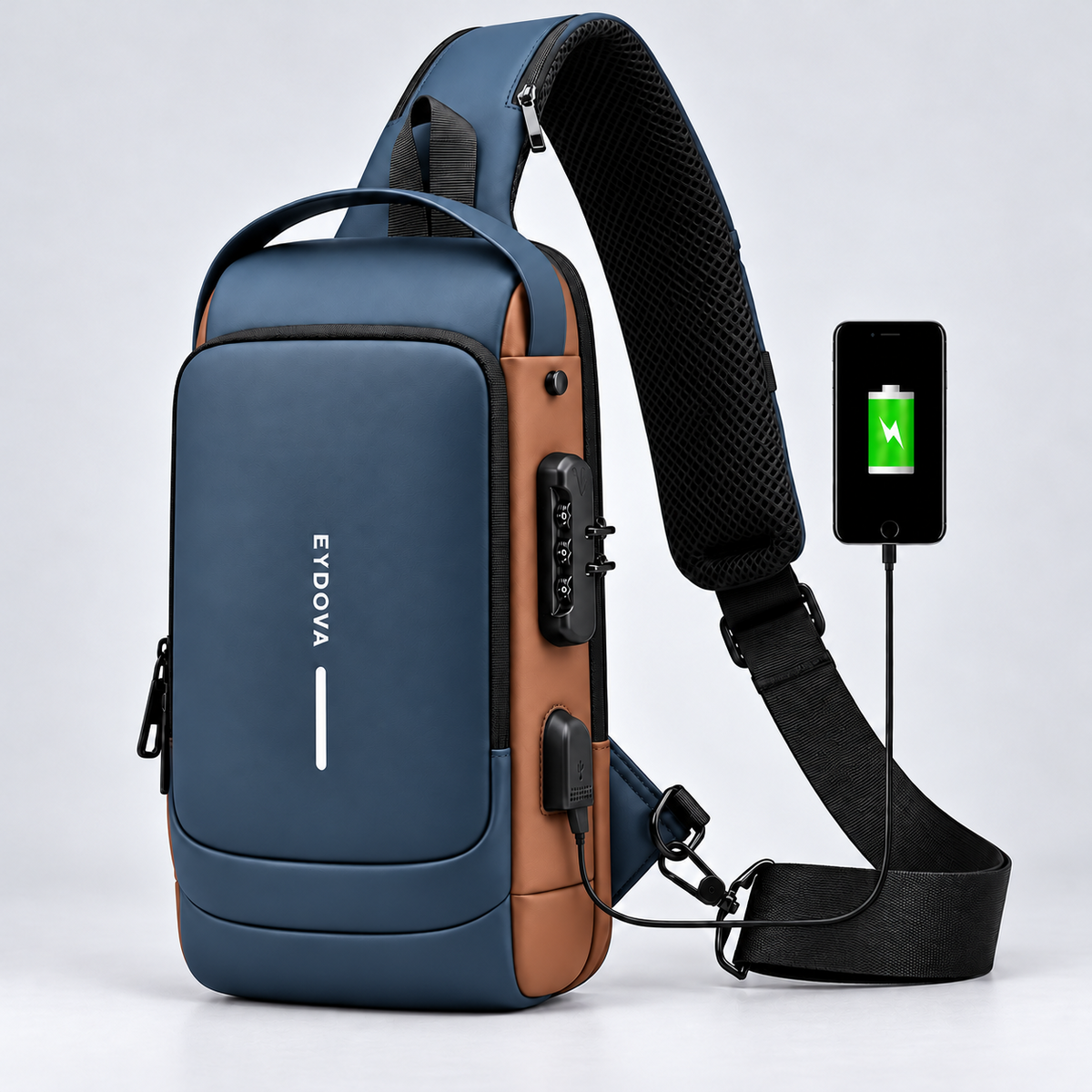 EYDOVA Anti-Theft Smart Sling Bag - Blue and Brown