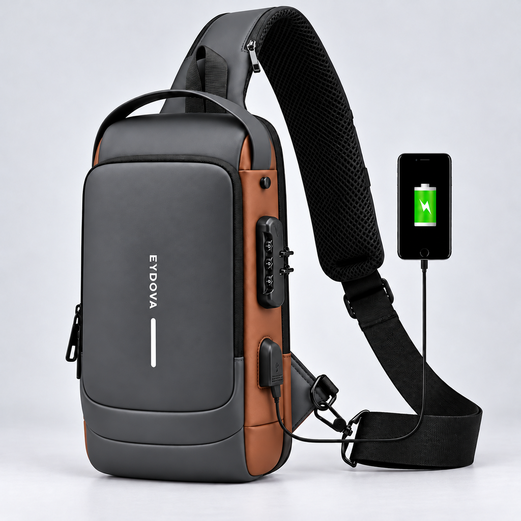 EYDOVA Anti-Theft Smart Sling Bag - Grey and Brown