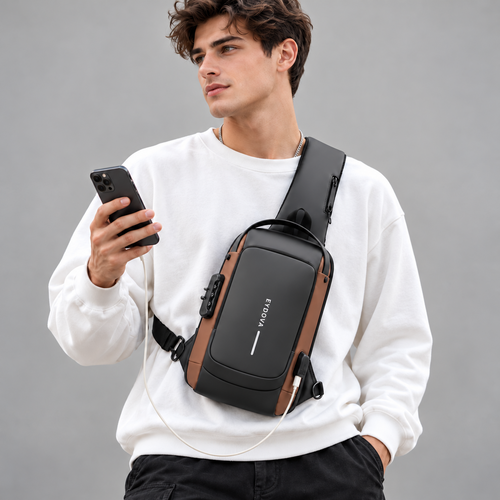 EYDOVA anti-theft sling bag worn by a young man
