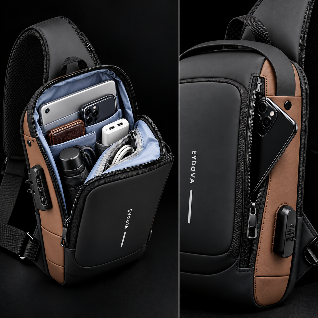 EYDOVA anti-theft sling bag storage and security details
