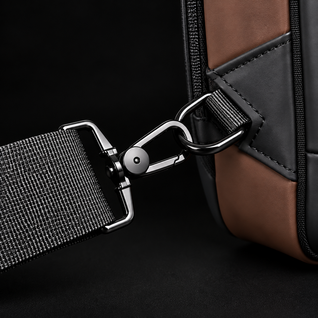 EYDOVA sling bag reinforced strap clip detail